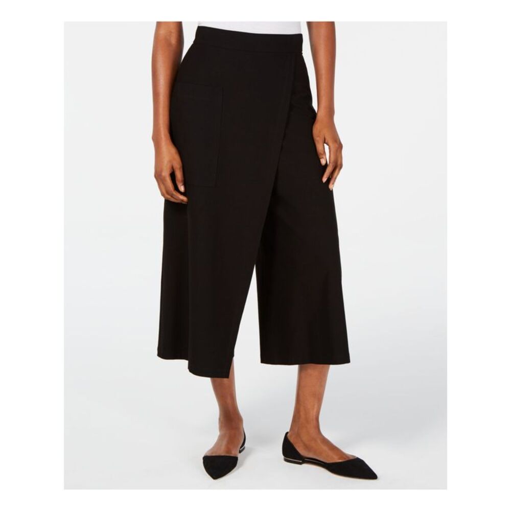 EILEEN FISHER Womens Black Stretch Front Overlay Wear To Work Wide Leg Pants S